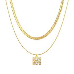 Double Layer Pendant Letter Necklace M in Gold Plated Stainless Steel